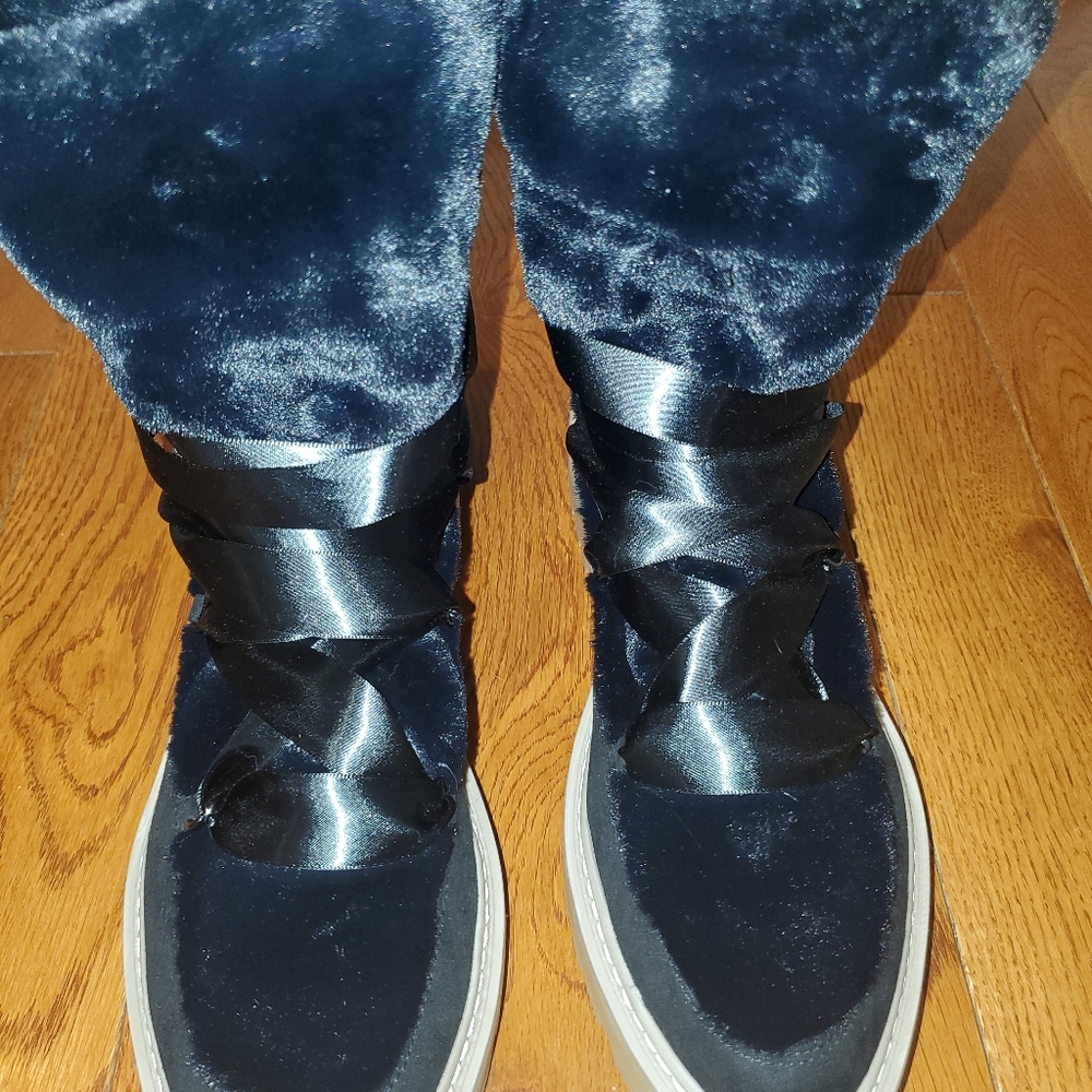 Jennifer Lopez Womens Sz10 Black Suede Fur Lined Ankle Boots